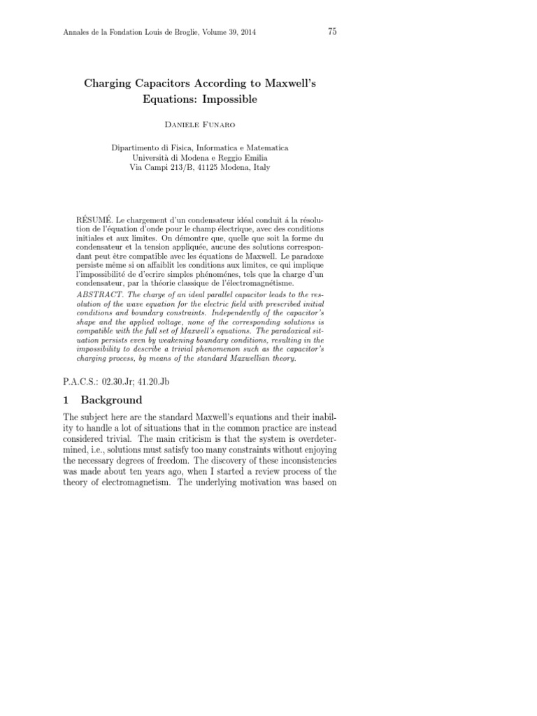 Incompatibility of Capacitor Charging with Maxwell's Equations | PDF ...