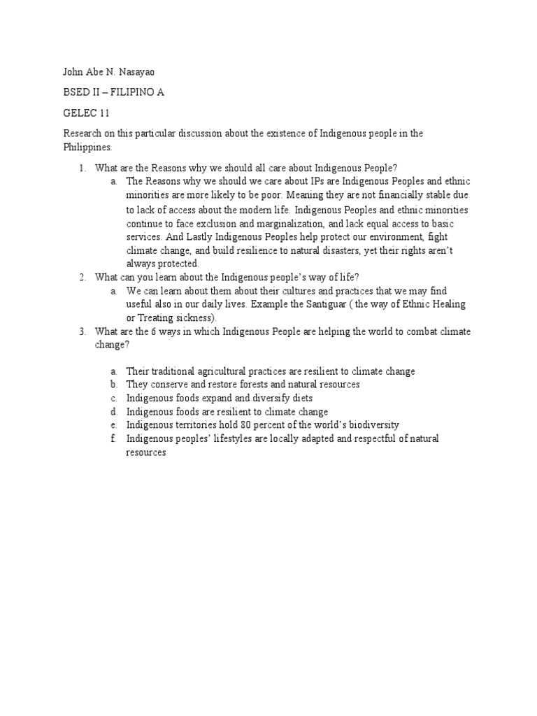 Importance of Indigenous Peoples in the Philippines | PDF