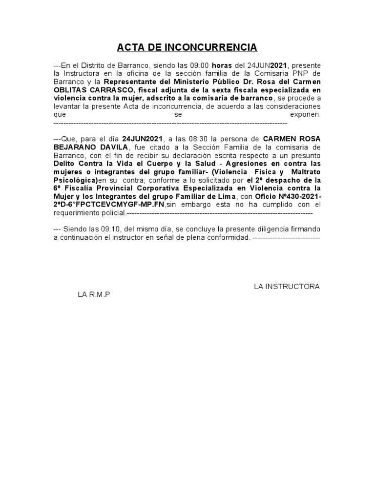 Acta de inconcurrencia de carpeta pdf la violencia contra las