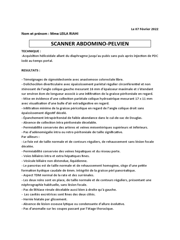 Scanner abdomino-pelvien : colite diverticulaire | PDF | Péritoine | Foie