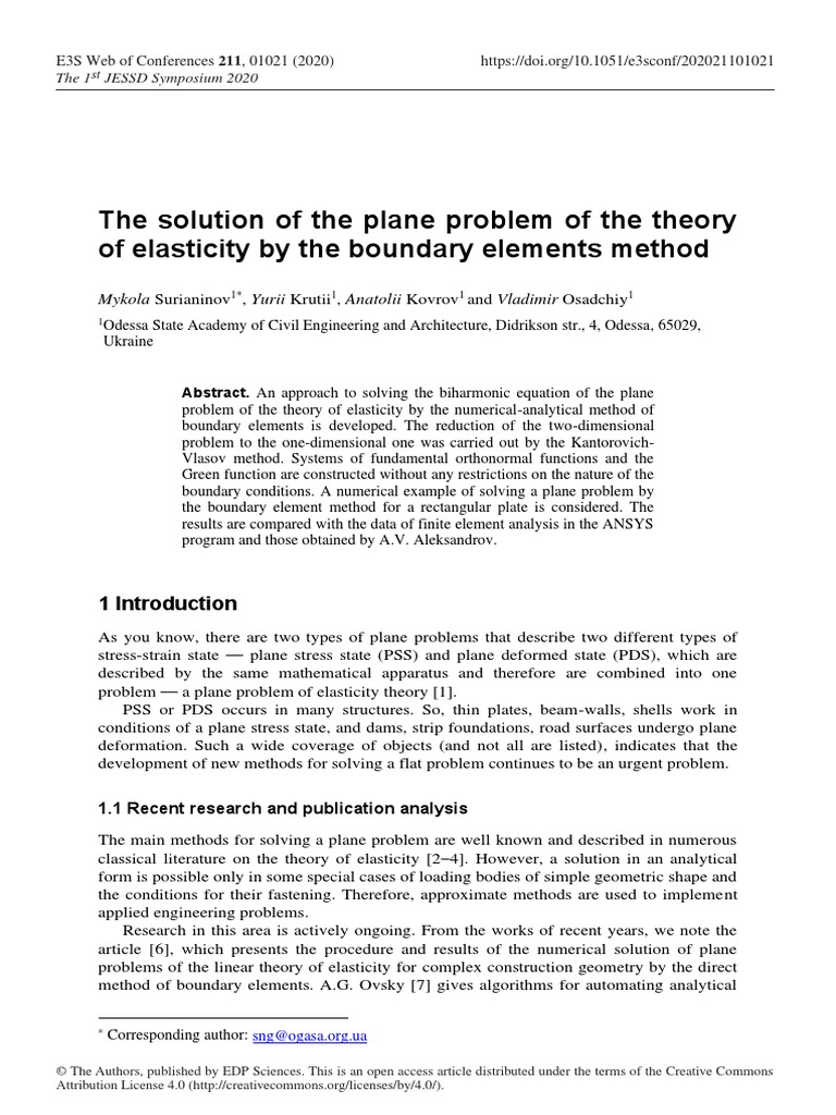 The Solution of The Plane Problem of The Theory of | PDF | Finite ...
