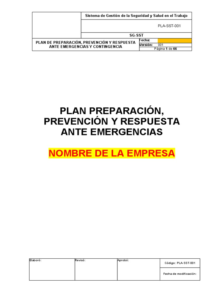Plan de Emergencias y Contingencias SG-SST | PDF | Riesgo | Seguridad y ...