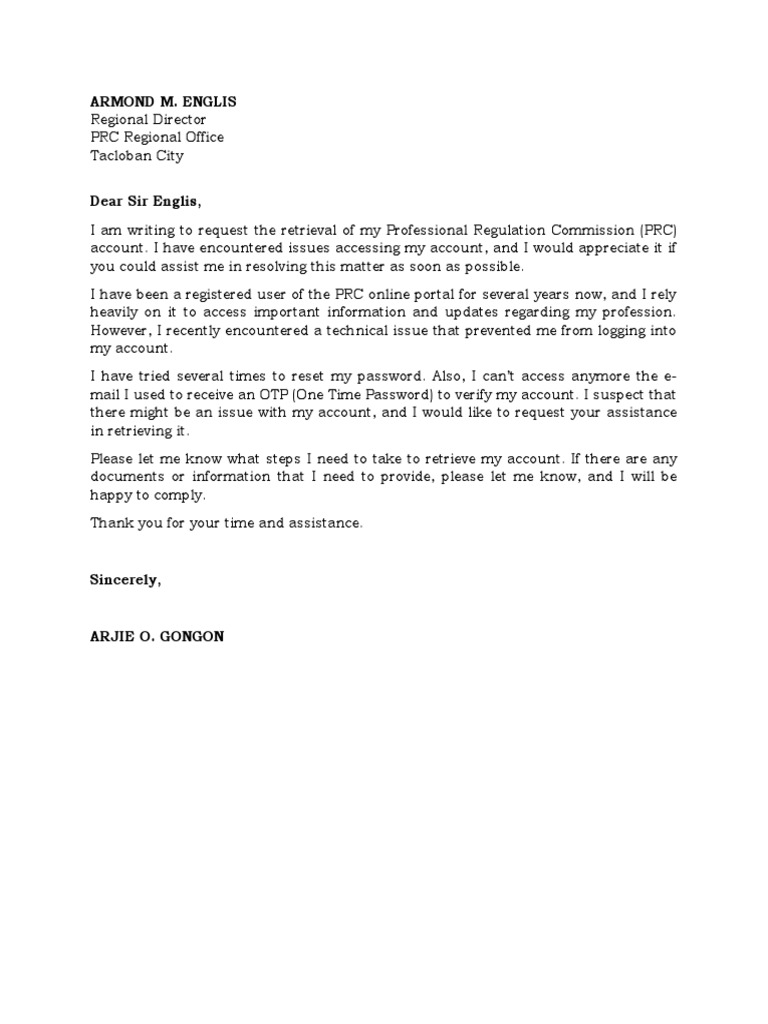 Request Letter PRC | PDF