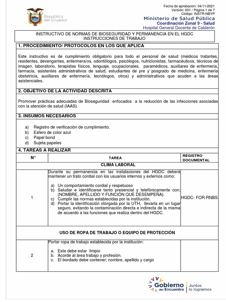 Normas de Bioseguridad en el HGDC | PDF | Enfermería | Farmacia