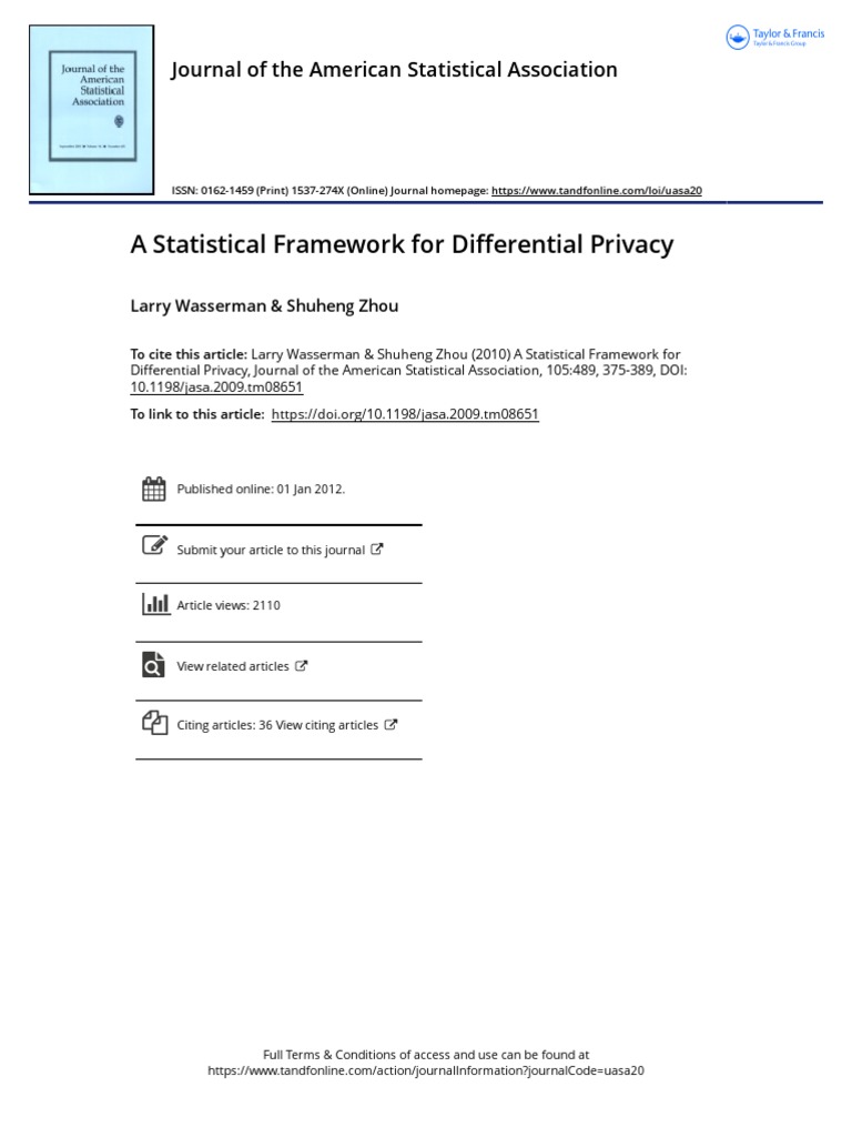 A Statistical Framework For Differential Privacy | PDF | Statistical ...