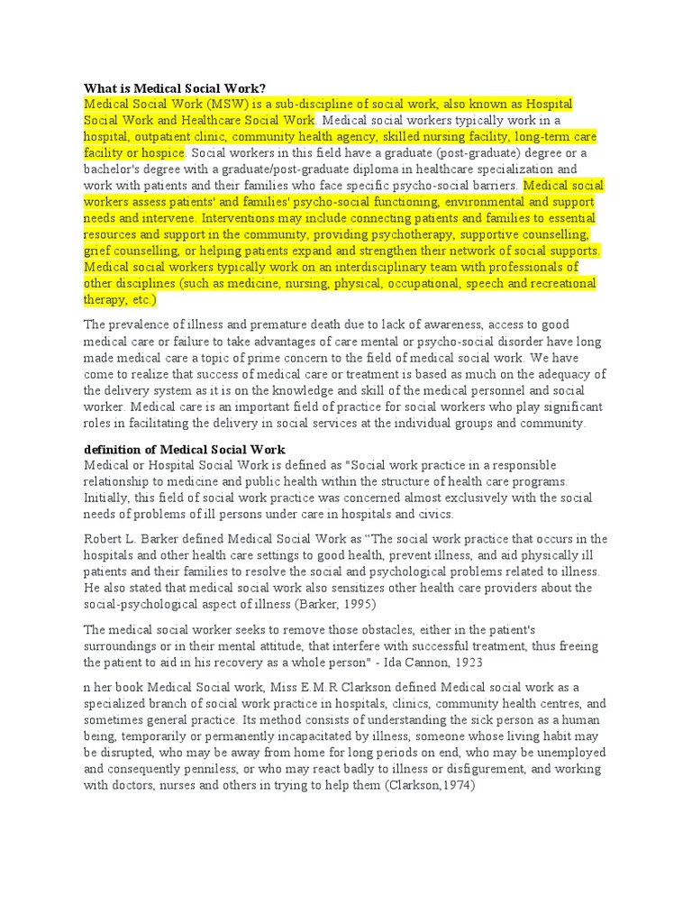 Medical Social Work 1 Pdf Psychiatry Social Work