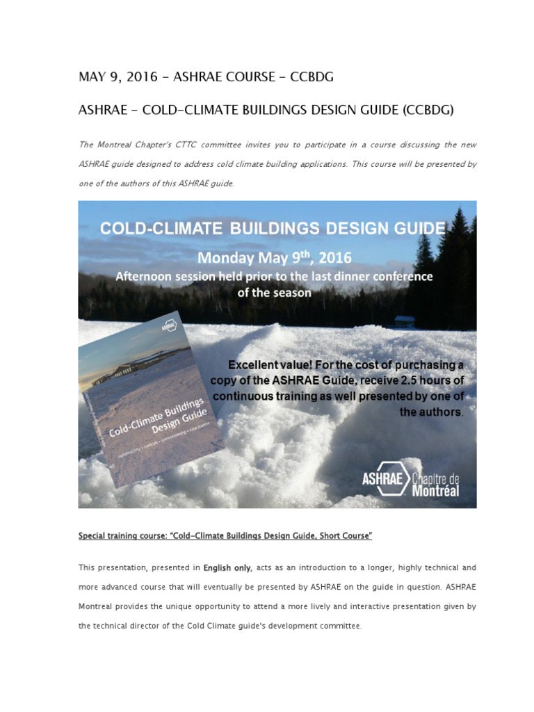 ASHRAE Cold Climate Design Course | PDF | Building Technology | Natural ...