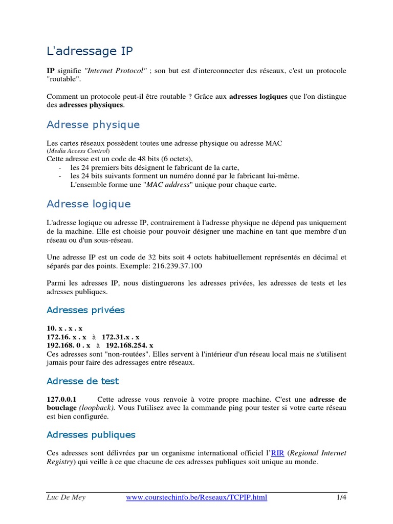 Tcpip PDF | PDF | Adresse IP | Protocole sur la couche réseau