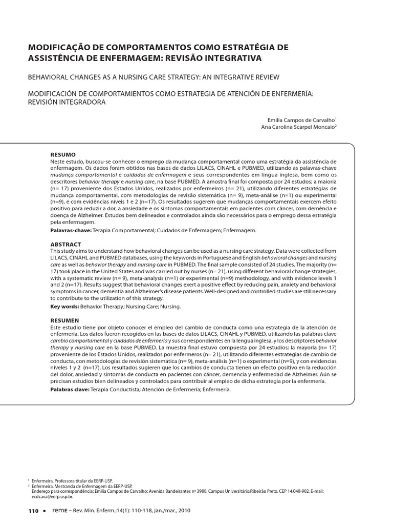 Behavioral Changes As A Nursing Care Strategy An Integrative Review