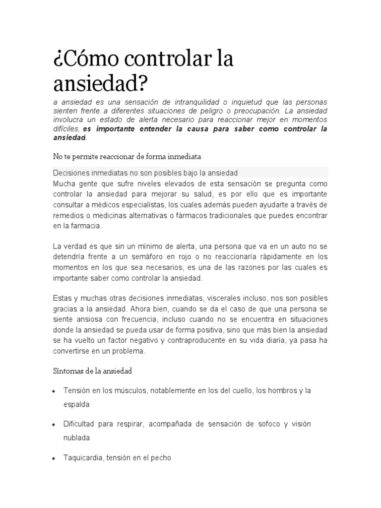 Cómo Controlar La Ansiedad Pdf Ansiedad Trauma Psicólogico