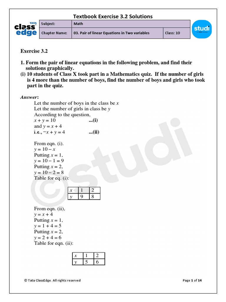 Linear Equation in Two Variables | PDF | Equations | System Of Linear ...