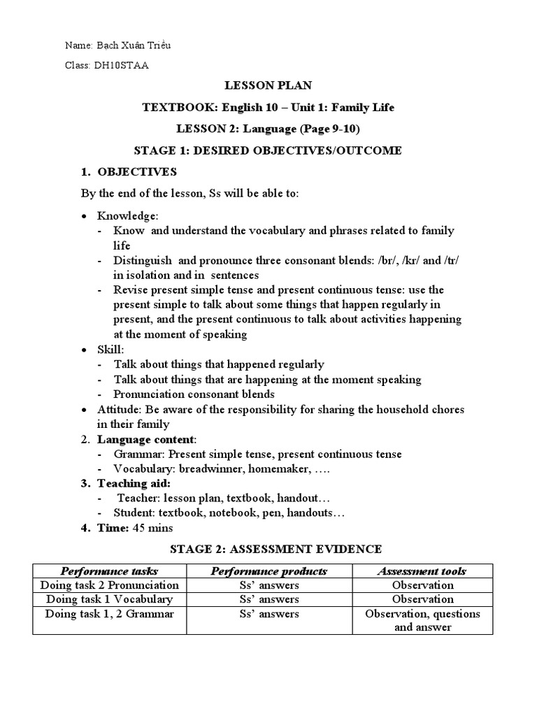 Lesson Plan C A Bin PDF Lesson Plan Verb