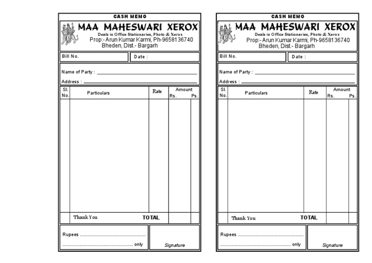 Xerox and Stationery Shop Bill Format | PDF