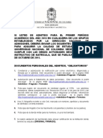 Documentos Obligatorios Convocatoria 2016 01 Pregrado