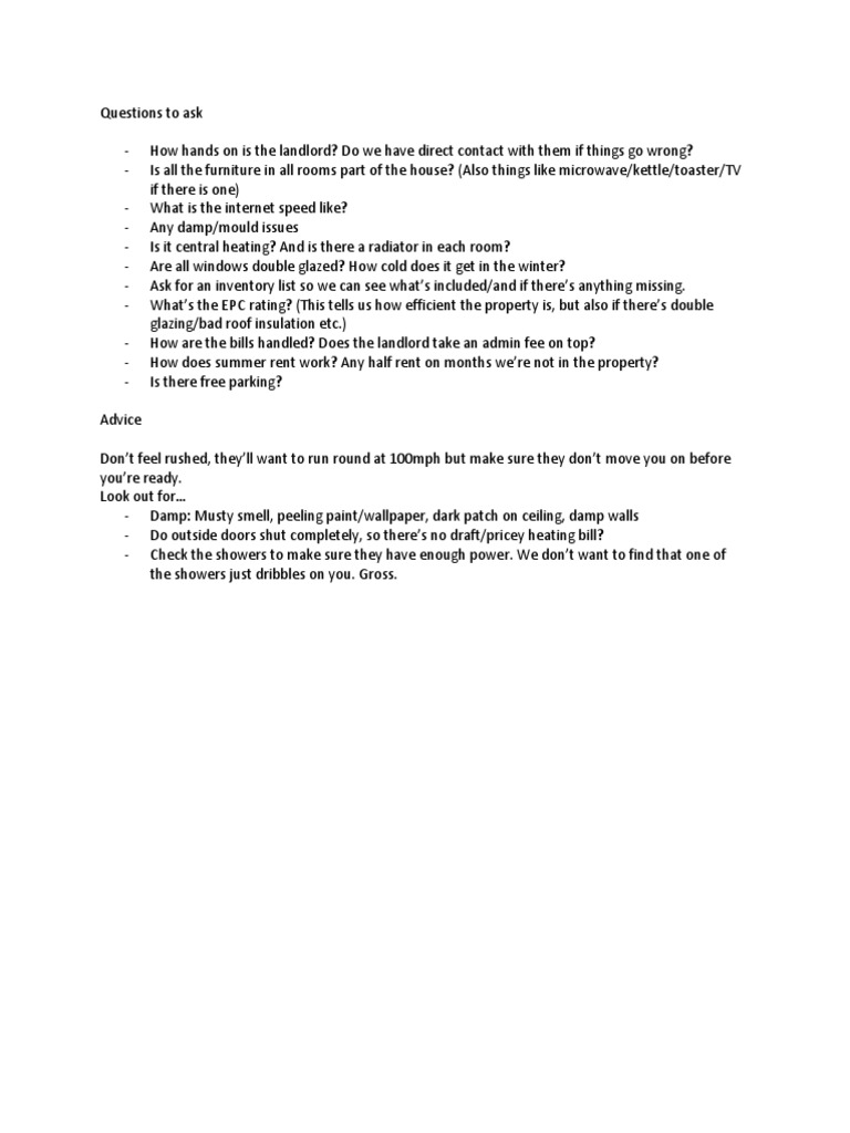 Essential Questions for Renting a Home | PDF | Home & Garden