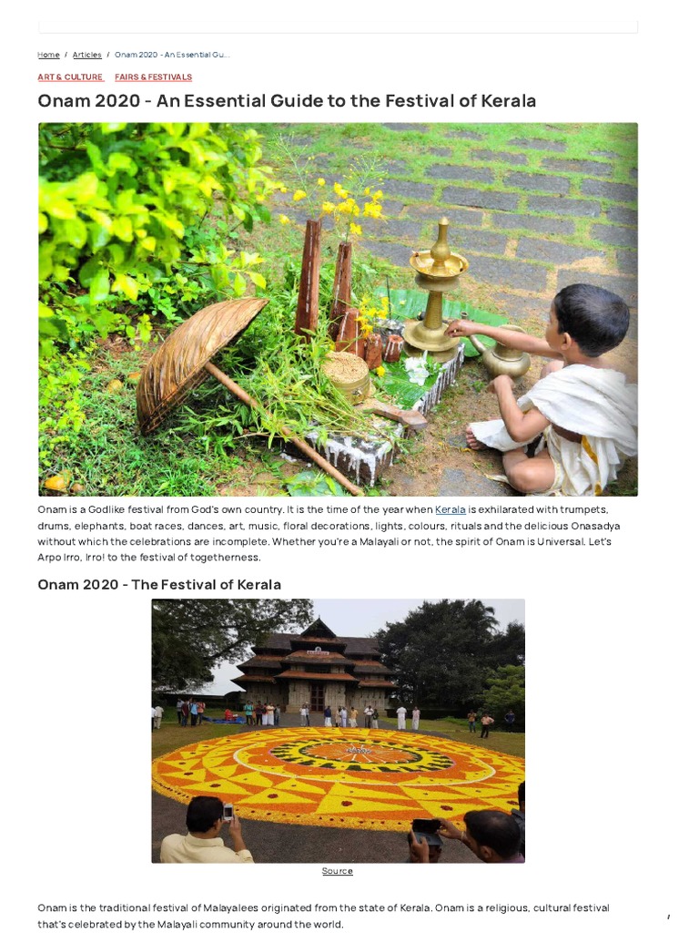 Onam 2020 Onam Festival Dates, Thiruvonam, Calendar PDF Kerala