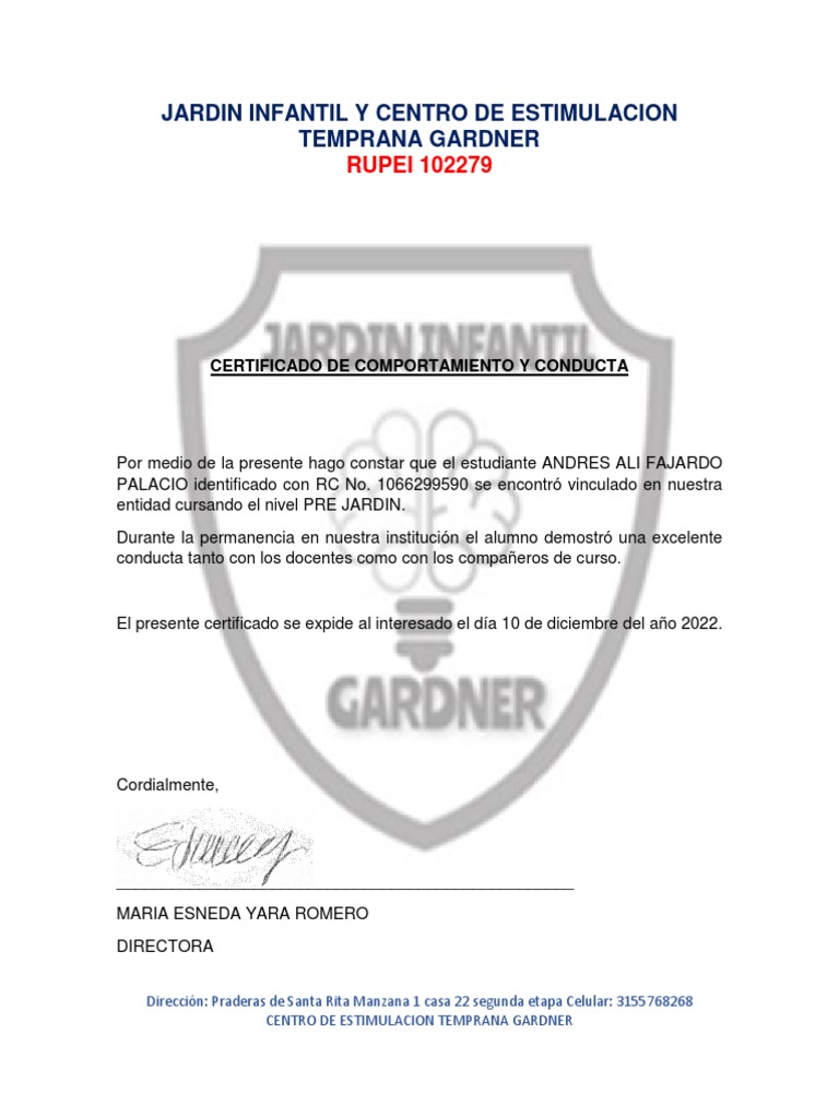 Jardin Infantil Y Centro de Estimulacion Temprana Gardner: RUPEI 102279 ...