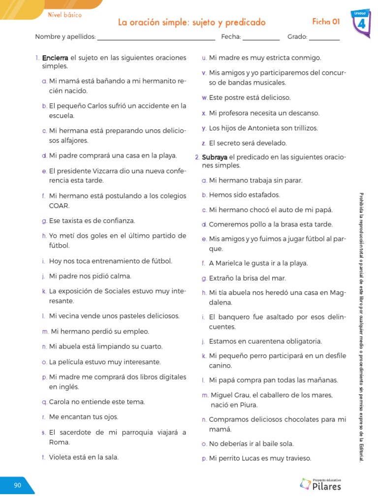 3 coms3 u4 la oracion simple sujeto y predicado 3 pdf predicado