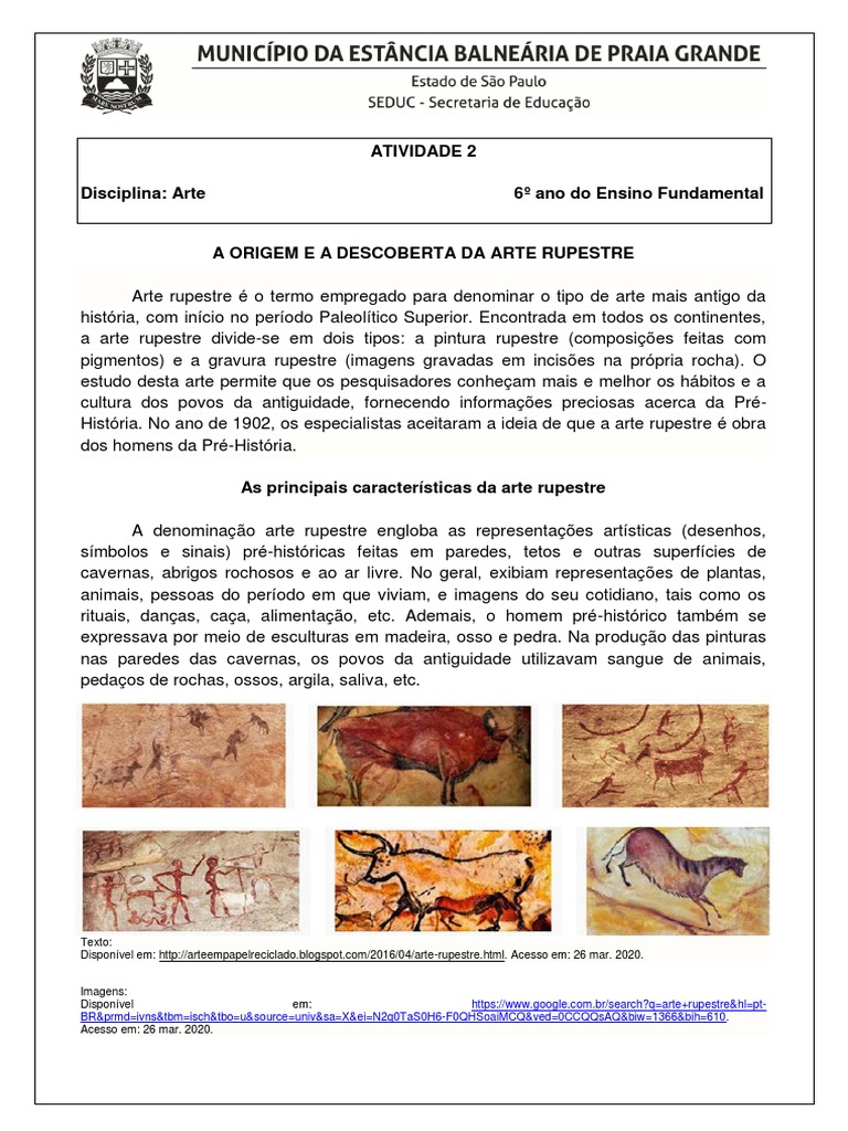 Atividades de Arte Rupestre para 6º Ano | PDF | Arte Rupestre