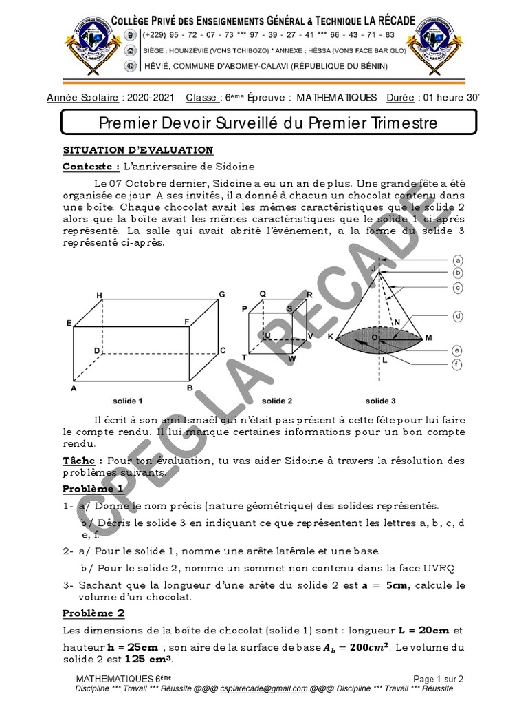 Une Boite De Chocolat A La Forme D une Pyramide Régulière MATHS 4 | PDF | Coordonnées cartésiennes | Plan (Géométrie)
