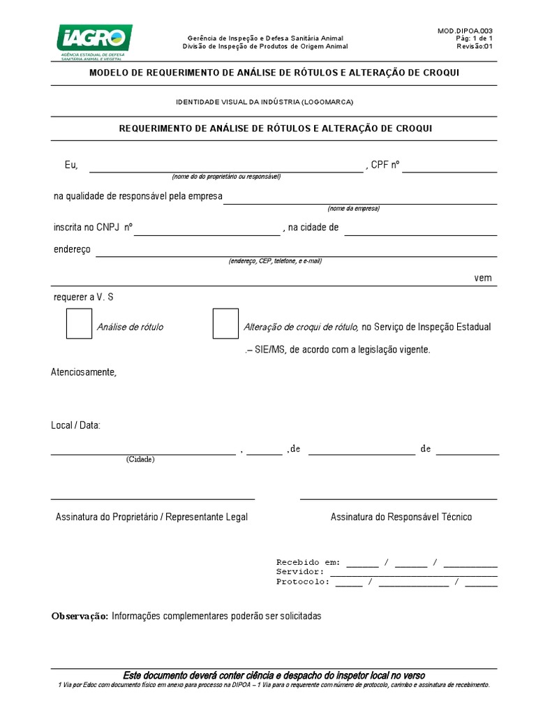 Requerimento de Análise de Rótulos e Croqui | PDF | Informática