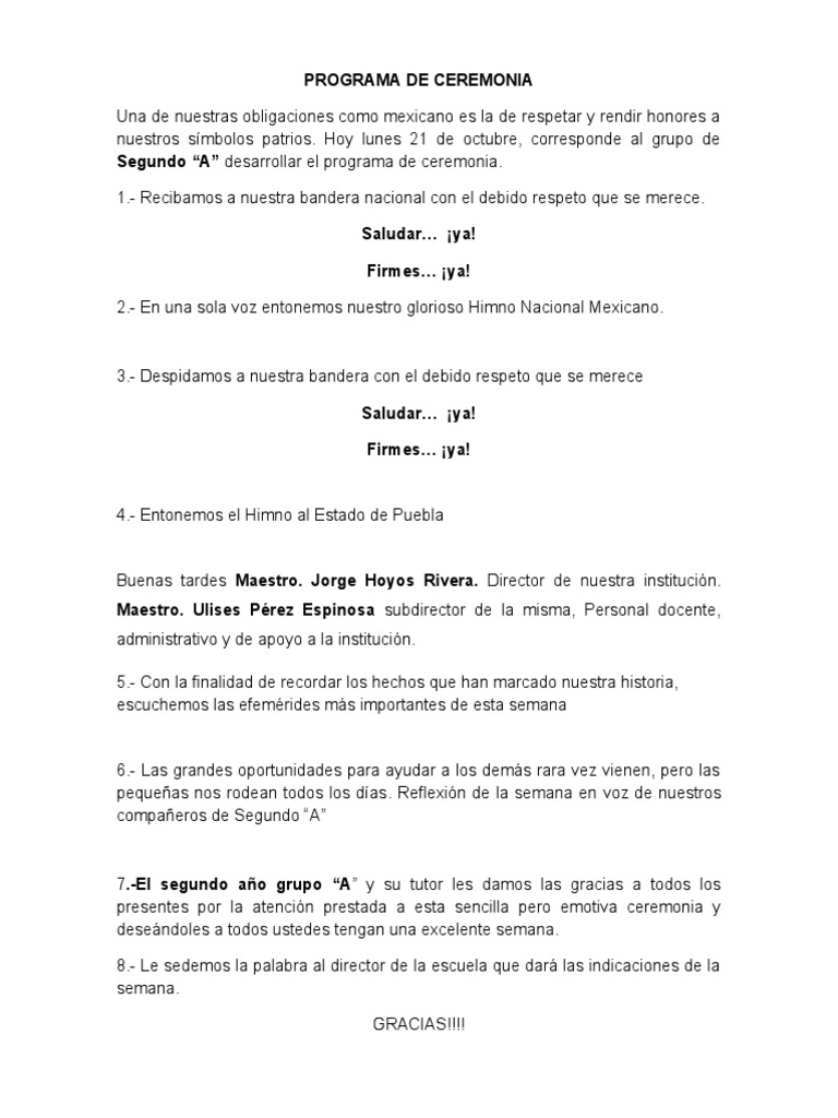 Programa de Ceremonia del 21 de Octubre | PDF