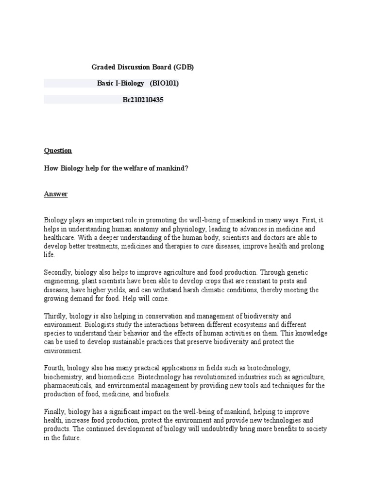 Bio101) Final Term) Graded Discussion Board PDF