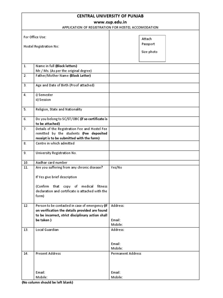 Hostel Registration Application Form | PDF | Justice | Crime & Violence
