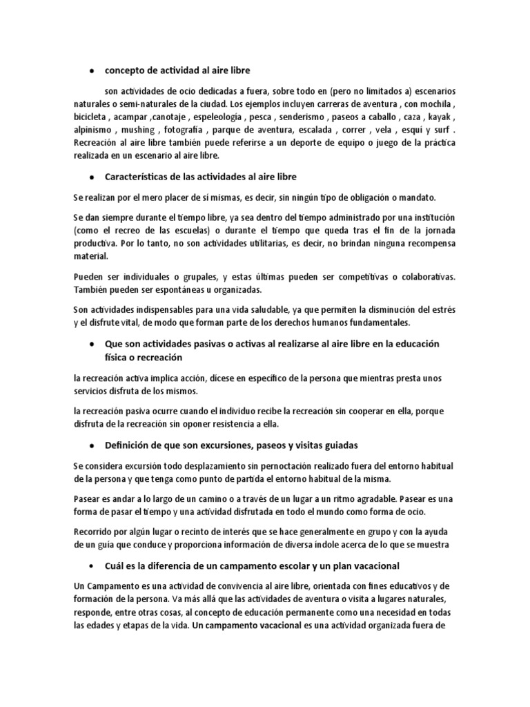 Concepto de Actividad Al Aire Libre | PDF | Recreación