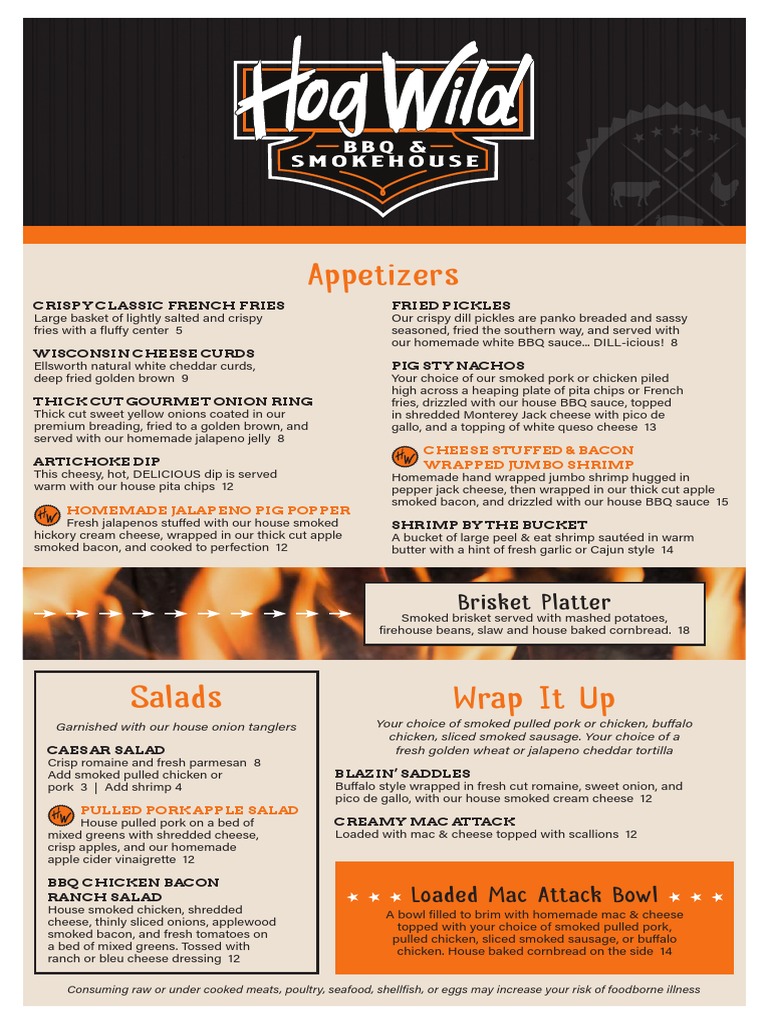 Hog Wild Menu and Prices Overview | PDF | Hamburgers | Bacon