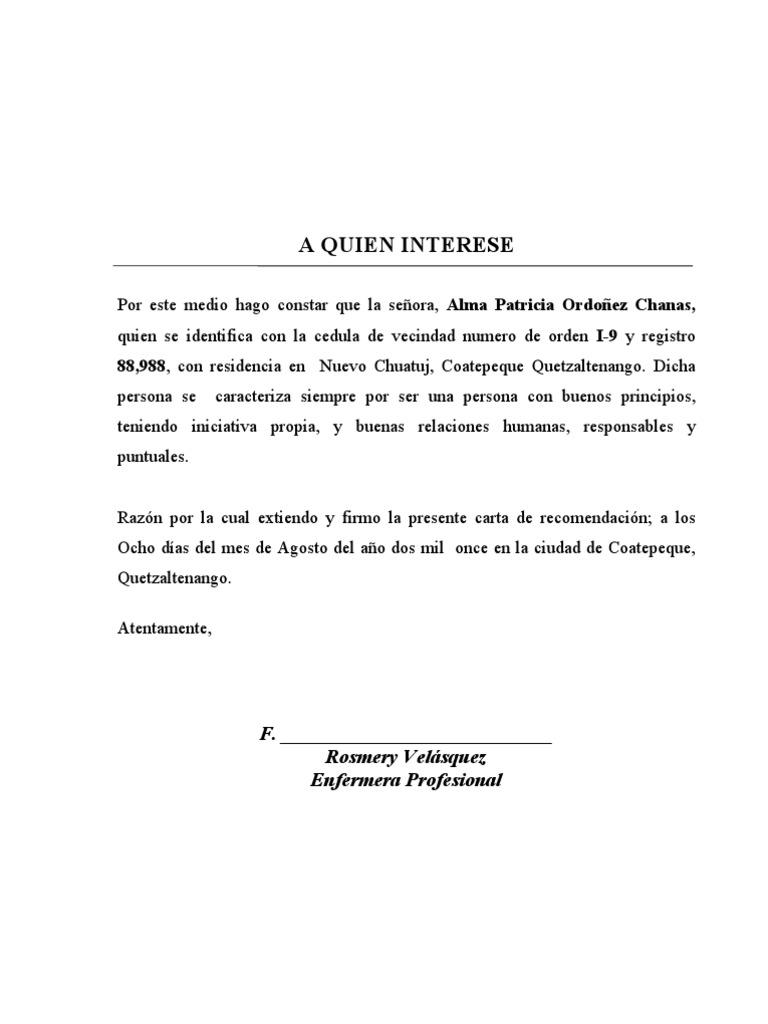 Carta Recomendación Laboral Personal Modelo De Carta De Recomendación