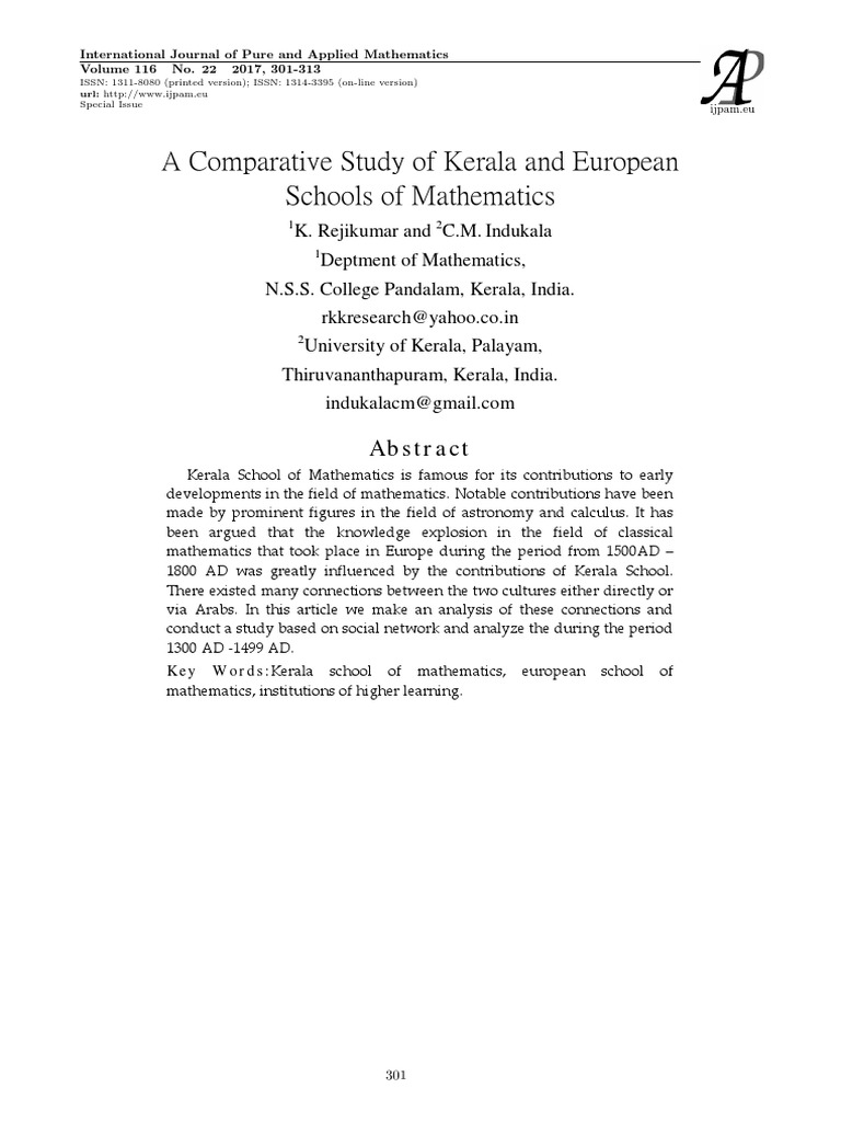 Kerala vs European Math Schools Study | PDF | Science | Mathematics