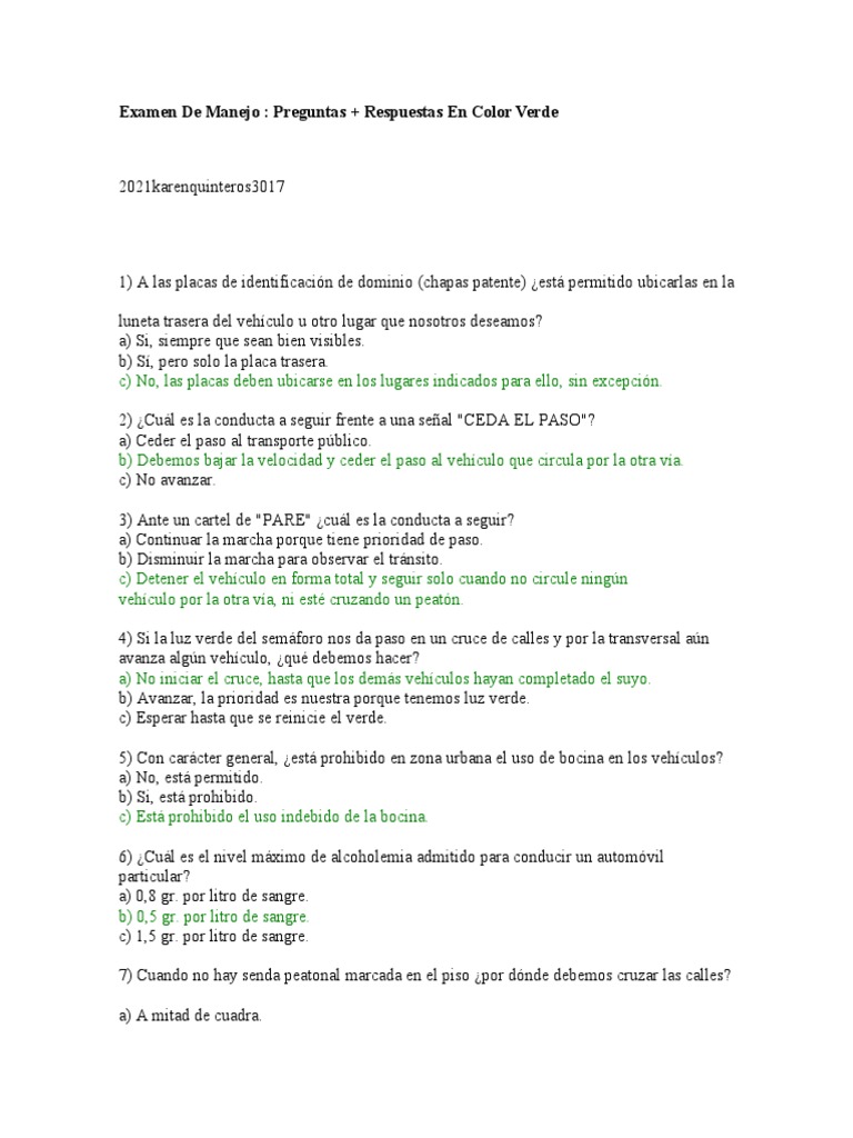 Examen de Manejo | PDF | Peatonal | Semáforo