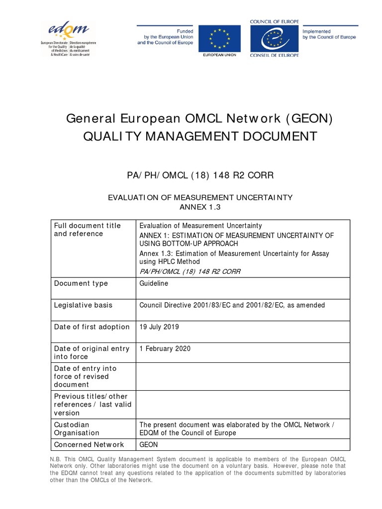 Evaluation of MU - Annex 1 Bottom-Up Approach - Annex 1.3 Estimation of ...