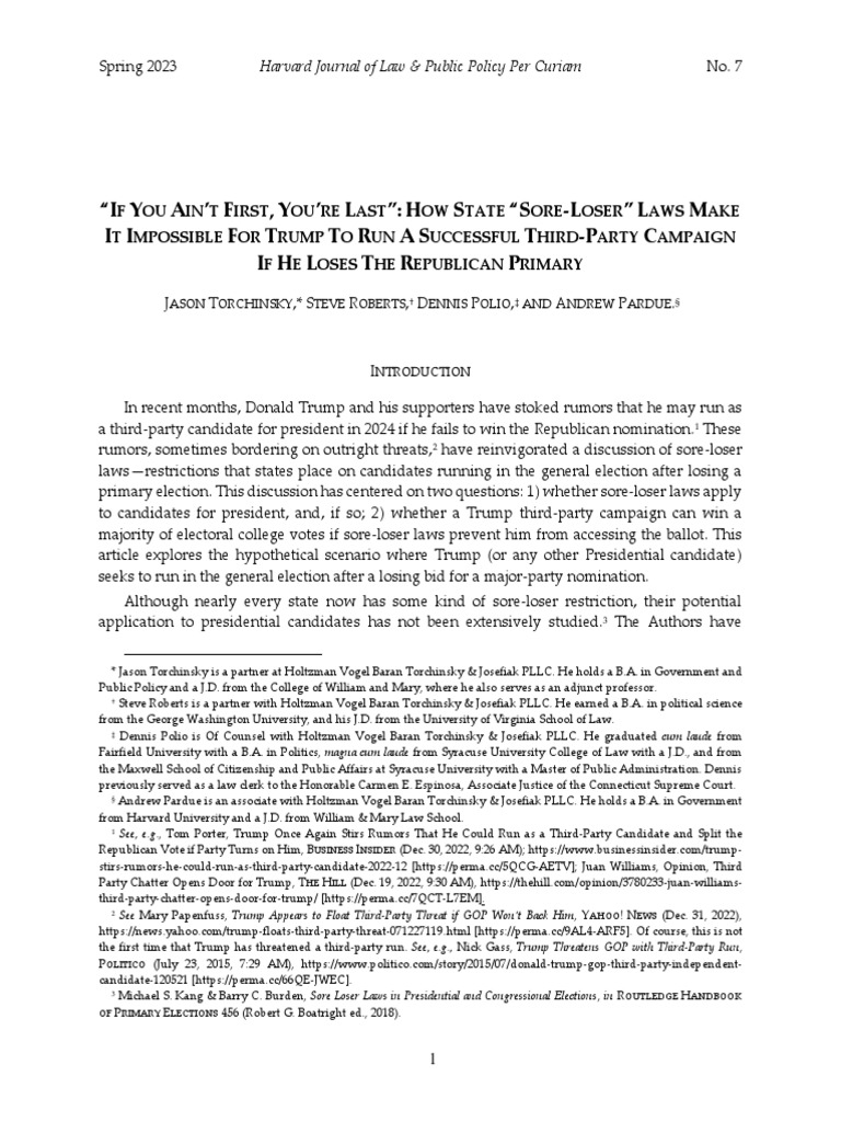 Sore Loser Laws Study PDF