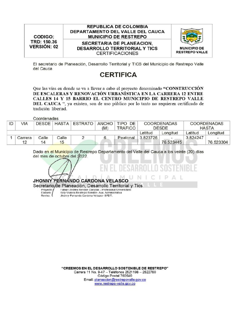Certificado de Via Existente | PDF