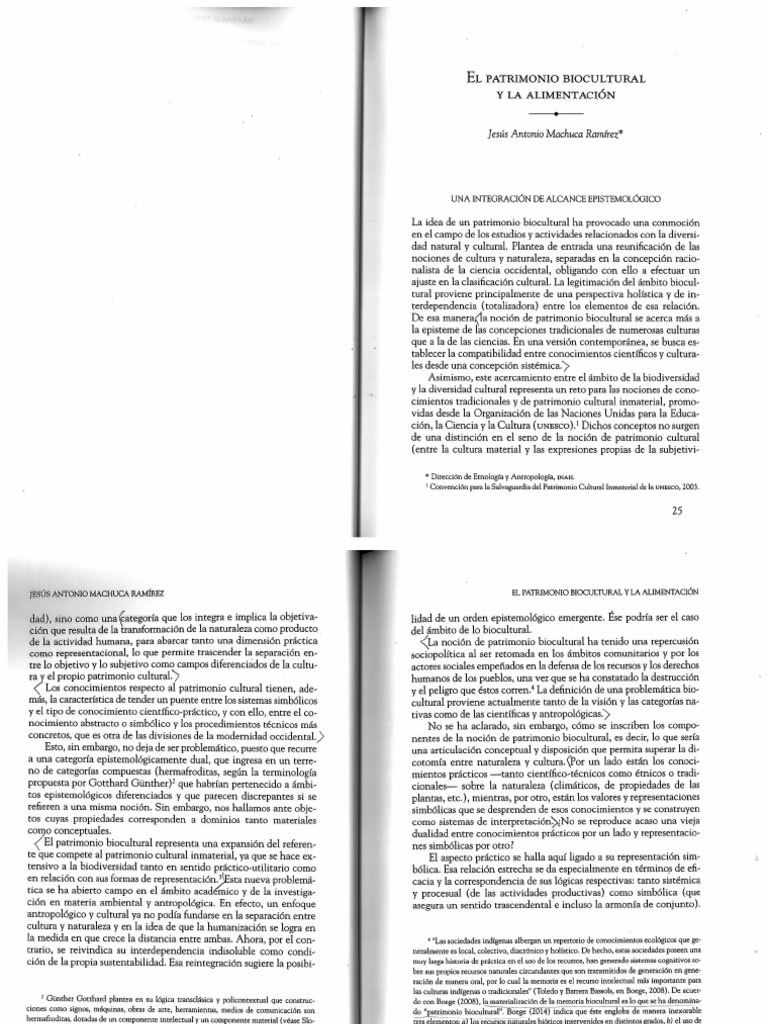 Jesús Antonio Machuca El Patrimonio Biocultural y La Alimentación | PDF