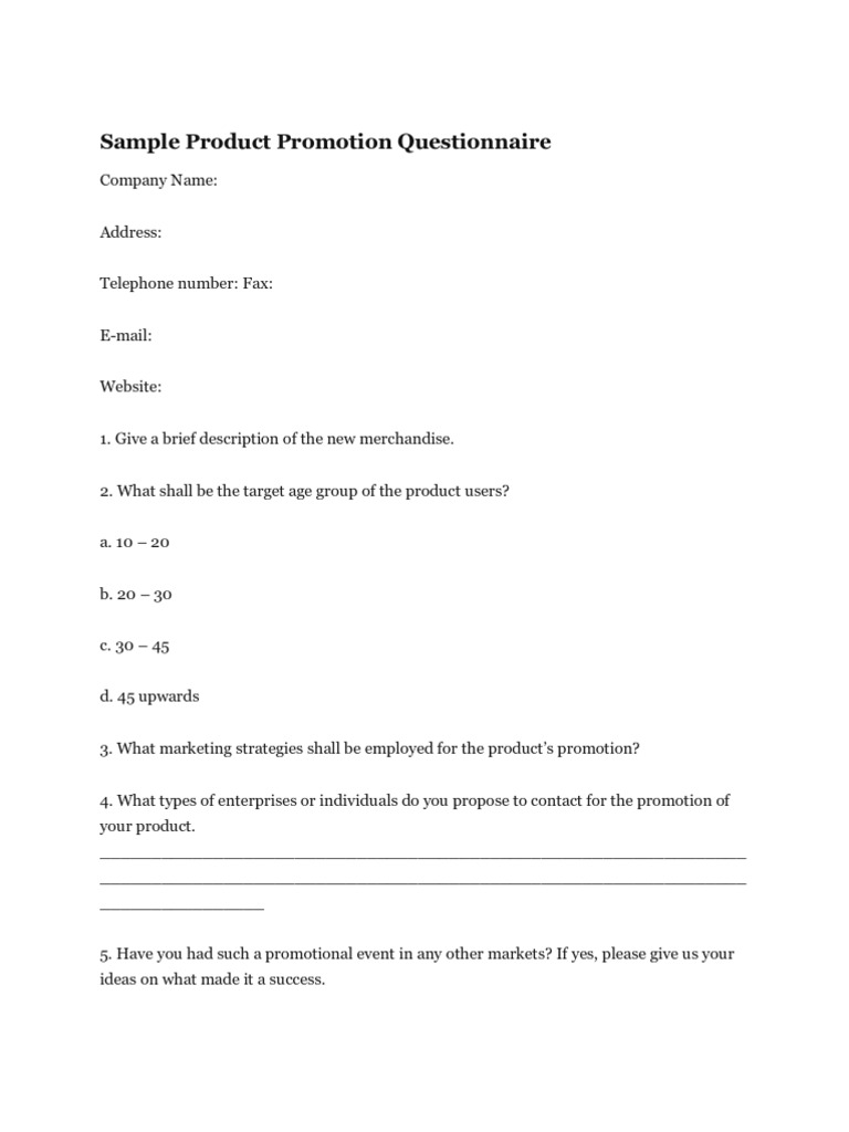 Product Promotion Survey Examples | PDF