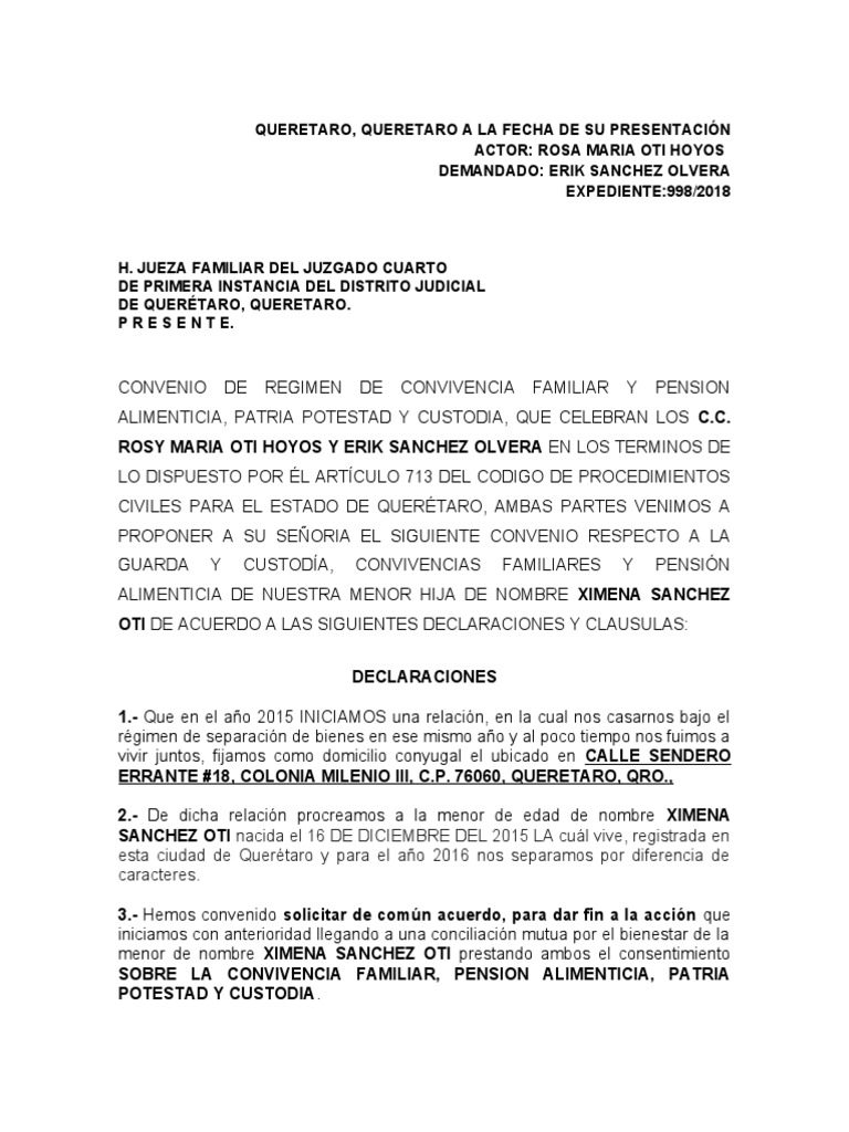 Convenio Familiar | PDF | Pensión alimenticia