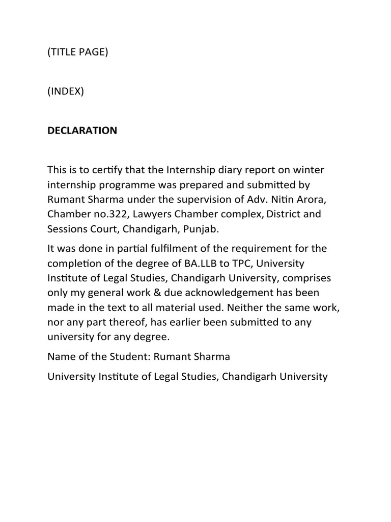 Legal Internship Diary Simple Copy Rumant Sharma PDF Advocate Justice