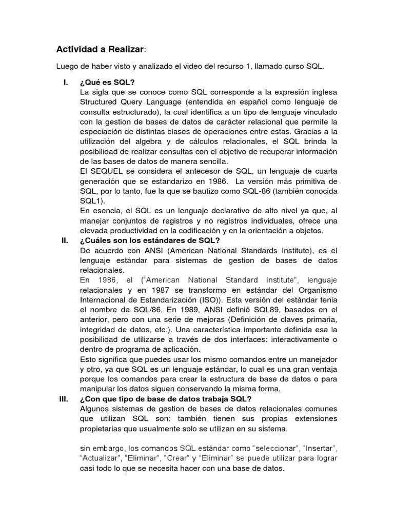 Introducción a SQL y sus comandos | PDF | SQL | Bases de datos