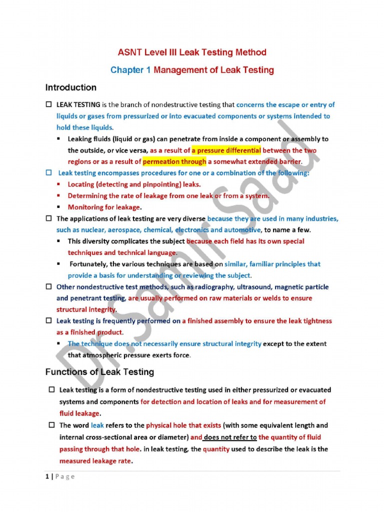 Asnt Leak Testing Lt Level Iii Notes Pdf