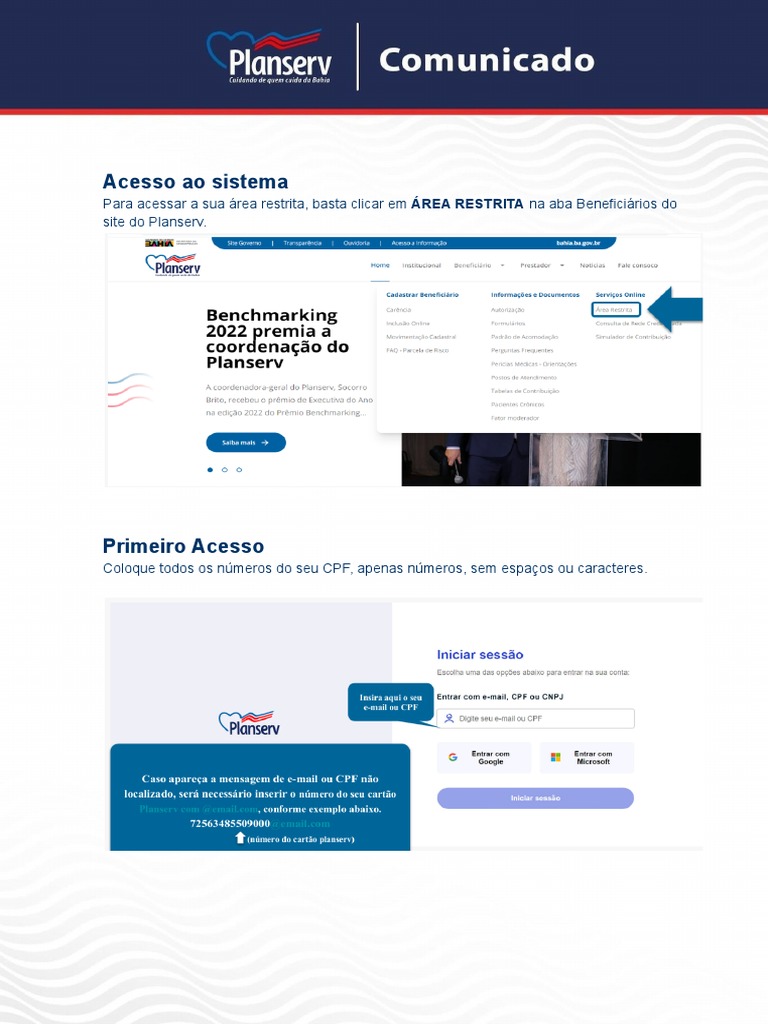 Acesso à Área Restrita do Planserv | PDF