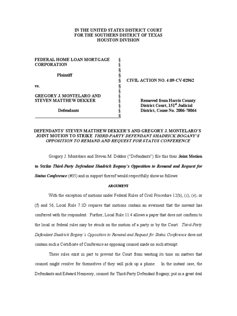 Motion To Strike PDF United States District Court Pro Se Legal Representation In The