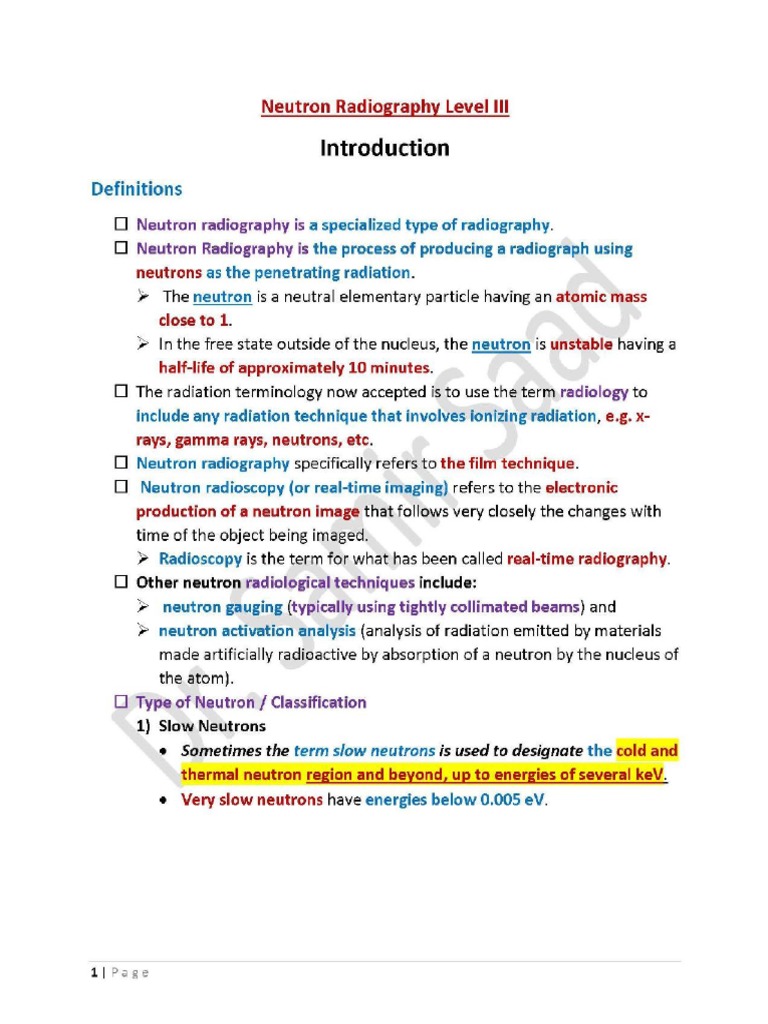 ASNT Neutron Radiography (NR) Level III Notes | PDF