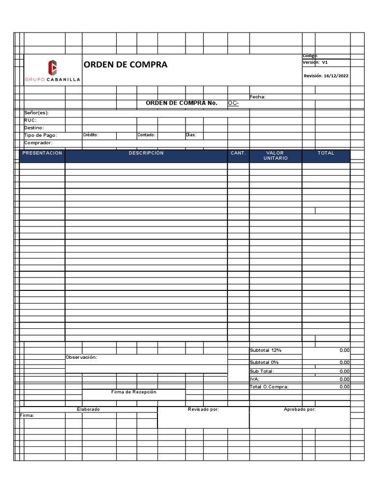 Formato de Orden de Compra UTEG | PDF