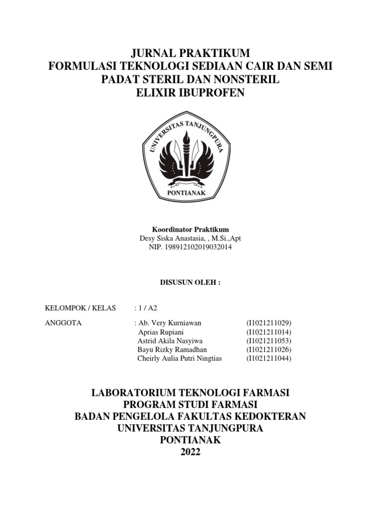 Jurnal Elixir Ibuprofen Kelompok 1 A2 FTS CSP Steril Dan Non