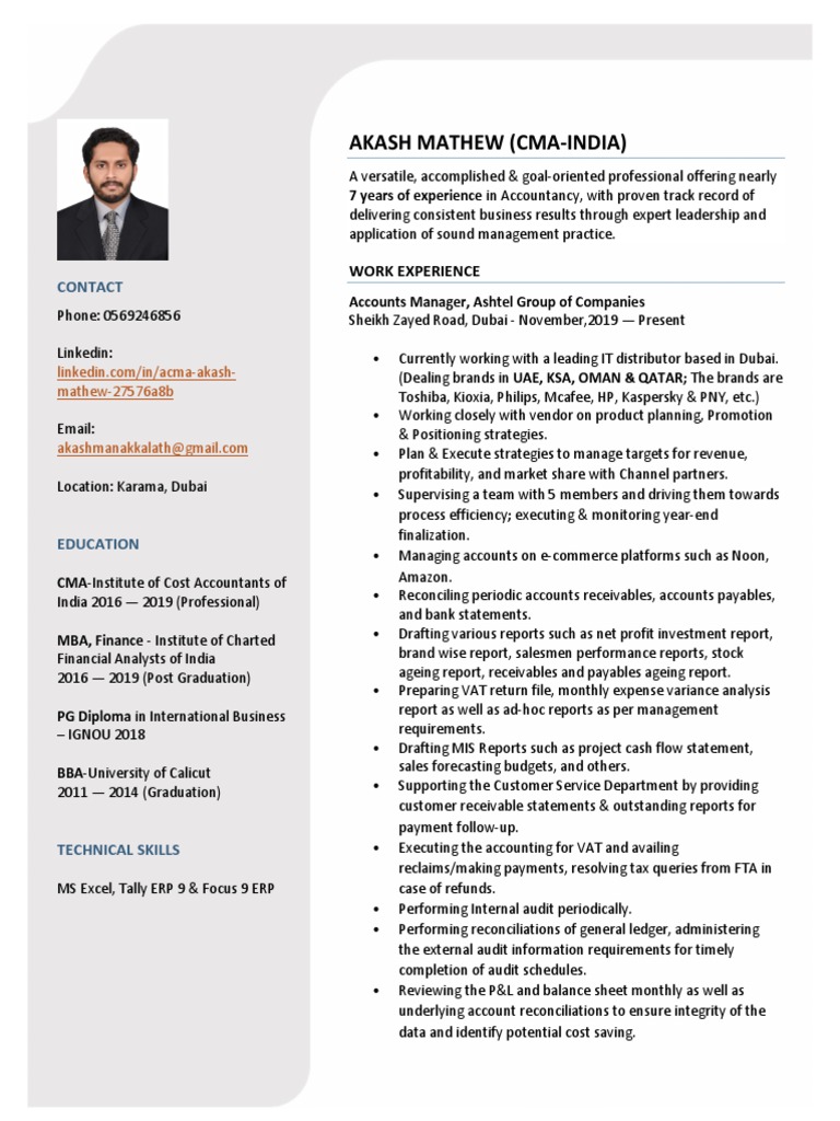 ACMA Akash's Resume PDF Audit Accounting
