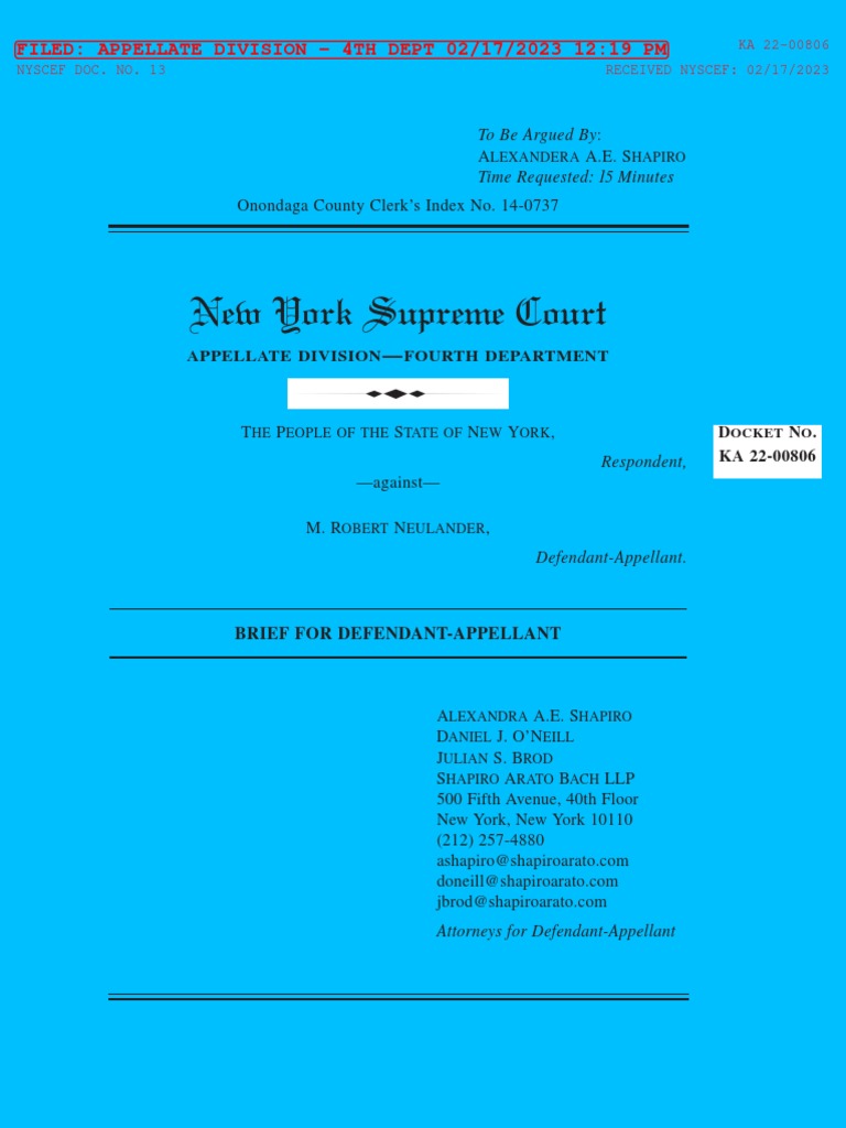 Neulander Case Appeal Brief | PDF | Witness | Circumstantial Evidence