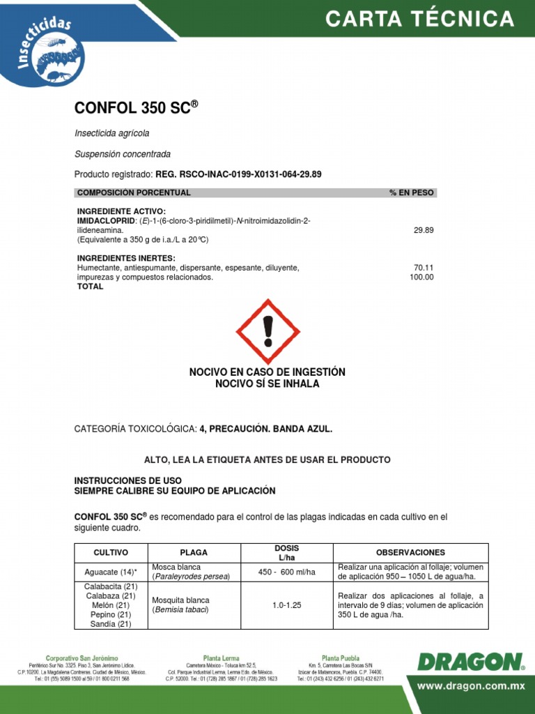 Insecticida Confol 350 SC: Uso y Dosis | PDF